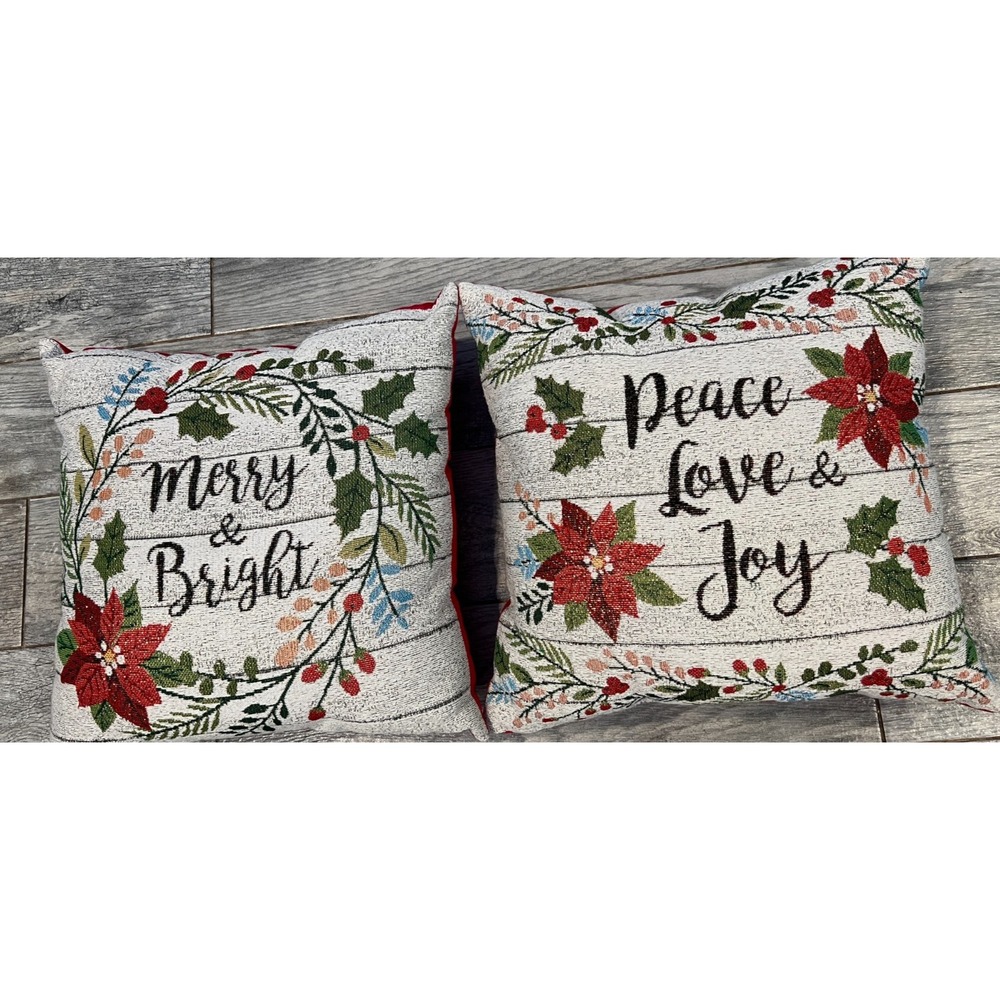 Lot of 2 Christmas accent pillows throw 16"‎ Gold Metallic Poinsettia Holiday